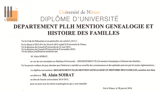 Diplôme de généalogie