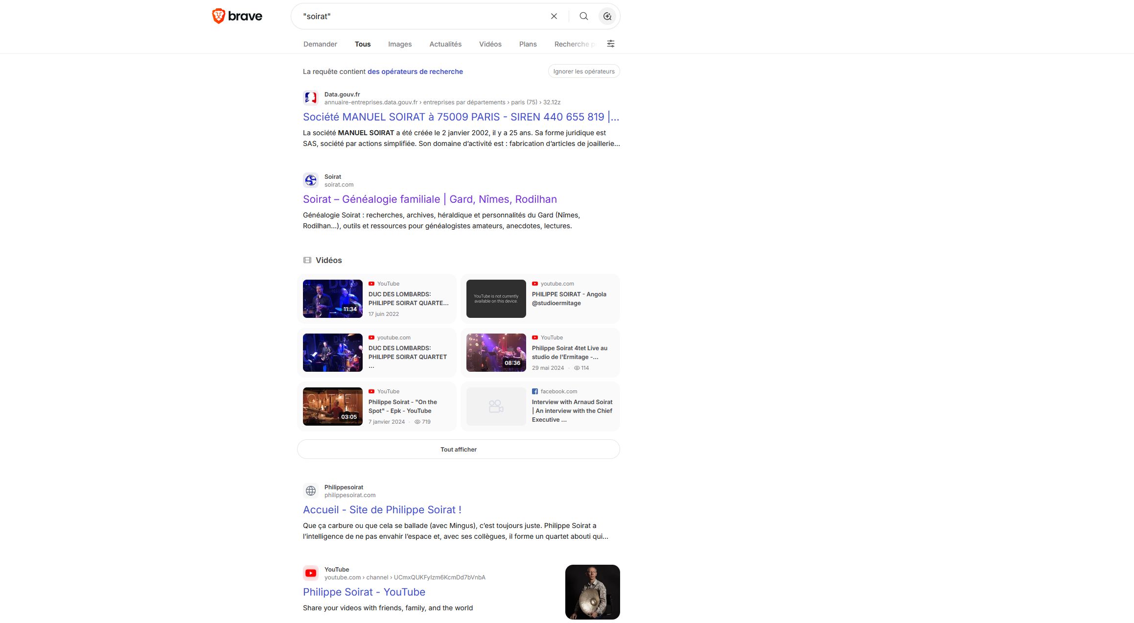 Résultats Brave Search pour soirat